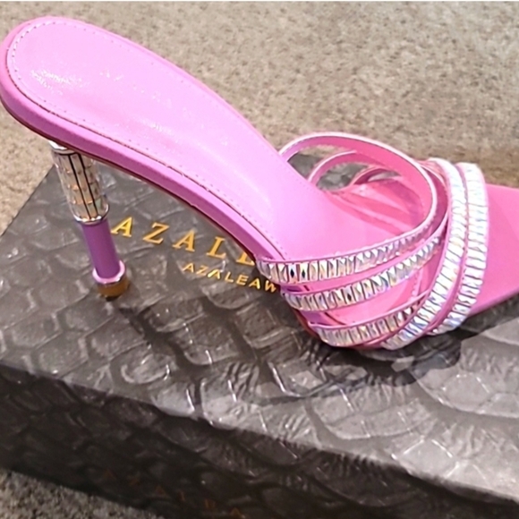 Azalea Wang Shoes - Azaleia Pink Rhinestone Slide Heel